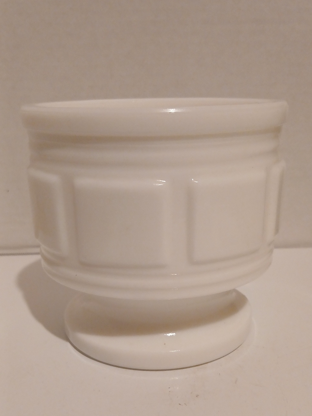 Vintage Randall White Milk Glass Block Pedestal Vase Planter